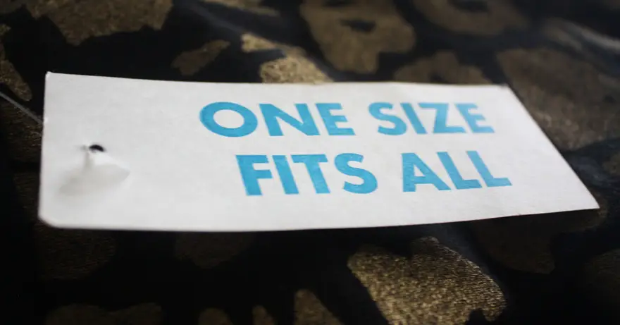 Image of clothing tag "One Size Fits All"