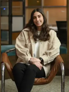 a woman sitting in a chair